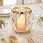 6 Pack 3" Gold Votive Candle Holders, Metal Frame Tea Light Cups with Faceted Crystal Pendant Panels