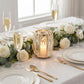 6 Pack Gold Pillar Candle Holders, 5" Tall Metal Frame Cylinder Cups with Faceted Crystal Pendant Pa