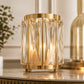 6 Pack Gold Pillar Candle Holders, 5" Tall Metal Frame Cylinder Cups with Faceted Crystal Pendant Pa