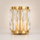 6 Pack Gold Pillar Candle Holders, 5" Tall Metal Frame Cylinder Cups with Faceted Crystal Pendant Pa