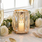 6 Pack Gold Pillar Candle Holders, 5" Tall Metal Frame Cylinder Cups with Faceted Crystal Pendant Pa