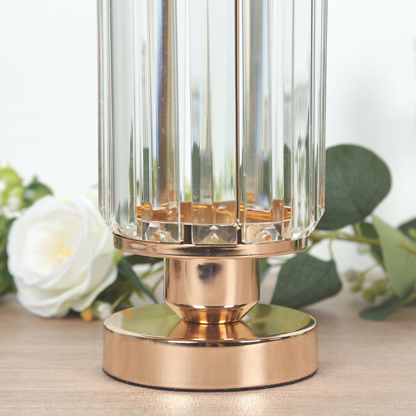 2 Pack 11" Crystal Pendant Hurricane Candle Holders in Gold, Elegant Cylinder Design for Pillar Candles, Short-Stemmed, Decorative Table Centerpieces