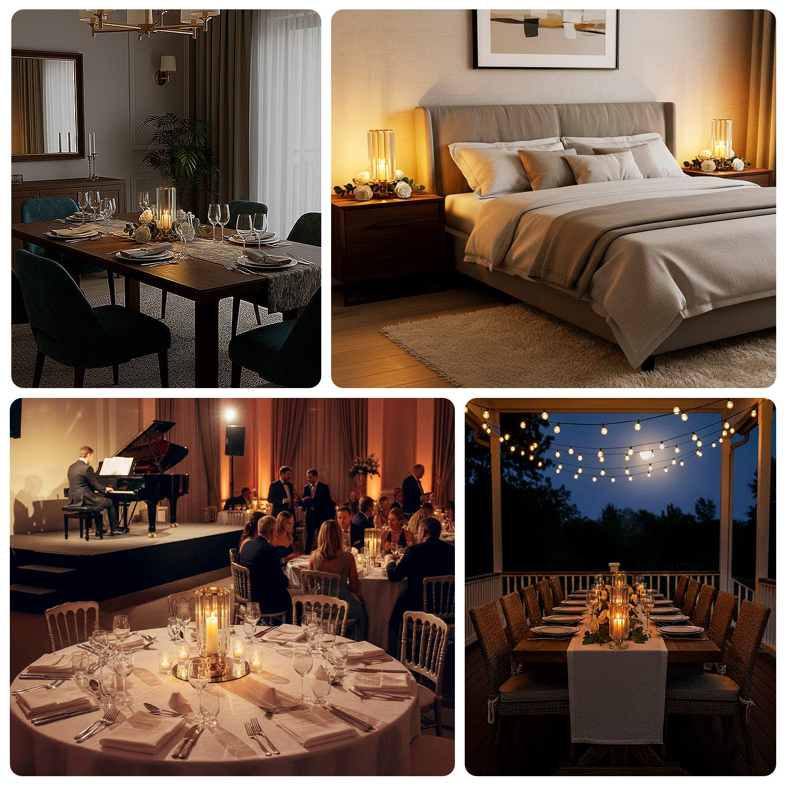 2 Pack 11" Crystal Pendant Hurricane Candle Holders in Gold, Elegant Cylinder Design for Pillar Candles