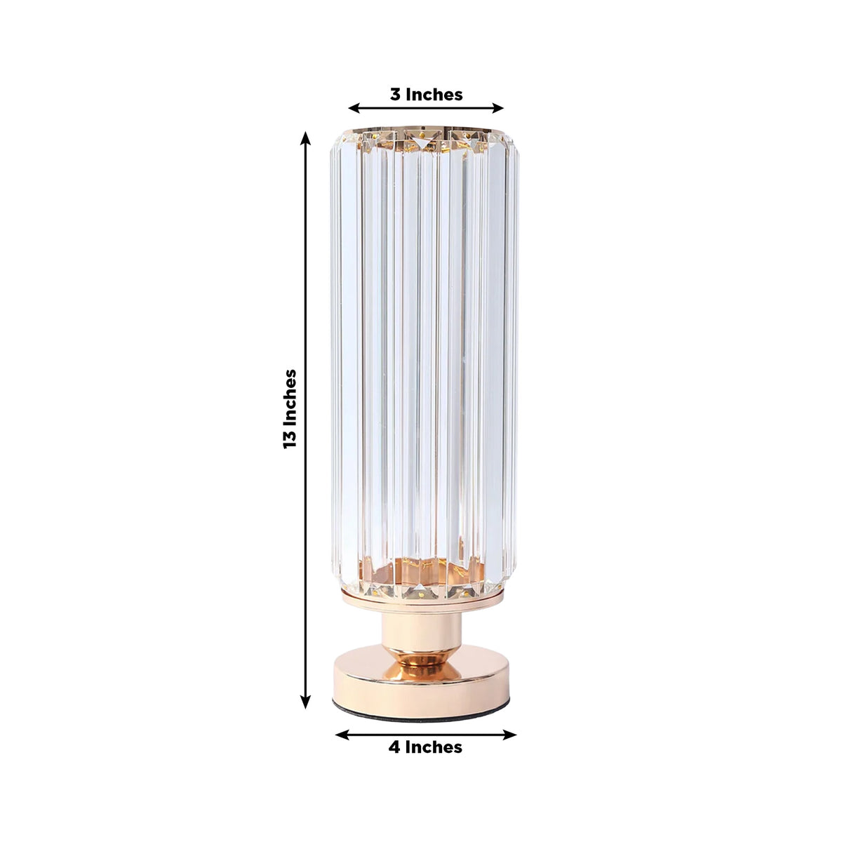 2 Pack 13" Crystal Pendant Hurricane Candle Holders, Gold Metal Base Elegant Fluted Glass Pillar Can