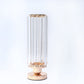 2 Pack 13" Crystal Pendant Hurricane Candle Holders, Gold Metal Base Elegant Fluted Glass Pillar Can