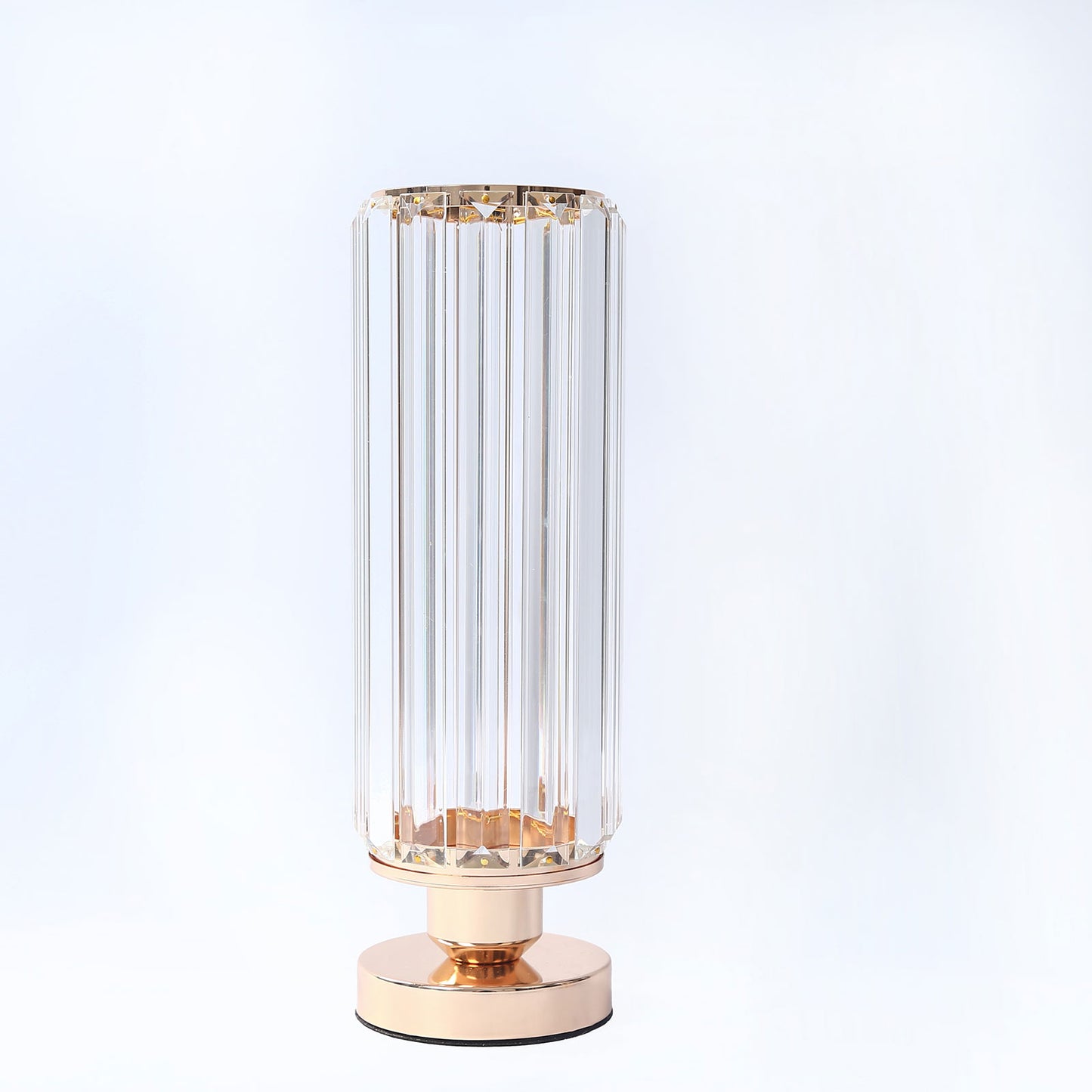 2 Pack 13" Crystal Pendant Hurricane Candle Holders, Gold Metal Base Elegant Fluted Glass Pillar Can