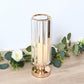 2 Pack 13" Crystal Pendant Hurricane Candle Holders, Gold Metal Base Elegant Fluted Glass Pillar Can