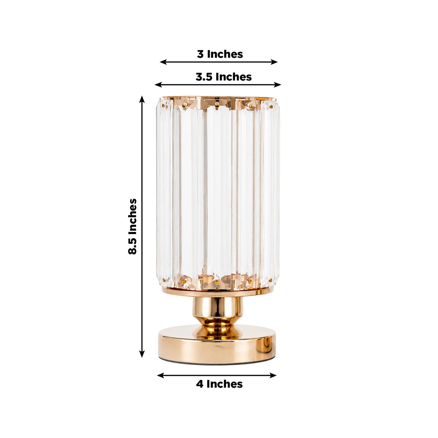 2 Pack 8.5" Crystal Pendant Hurricane Candle Holders, Gold Metal Base Elegant Fluted Glass Pillar Ca