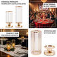 Gold hurricane candle holders for elegant table centerpieces.