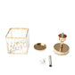 Gold crystal pendant hurricane candle holders for elegant table centerpieces.