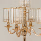 Gold Metal 5-Arm Candelabra with Crystal Pendant Glass Shades – 40" Tall Candle Holder for Pillar, LED, and Flameless Candles