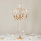 Gold Metal 5-Arm Candelabra with Crystal Pendant Glass Shades – 40" Tall Candle Holder for Pillar, LED, and Flameless Candles