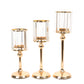 Set of 3 Gold Crystal Pendant Hurricane Candle Holders, Elegant Cylindrical Design for Pillar Candles, Decorative Table Centerpieces - 11",13",15"
