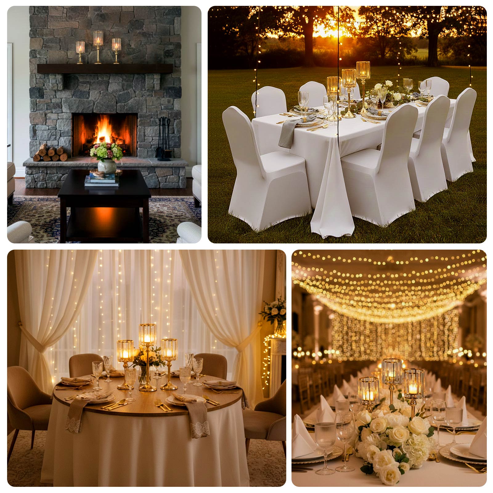 Set of 3 Gold Crystal Pendant Hurricane Candle Holders, Elegant Cylindrical Design for Pillar Candles, Decorative Table Centerpieces - 11",13",15"