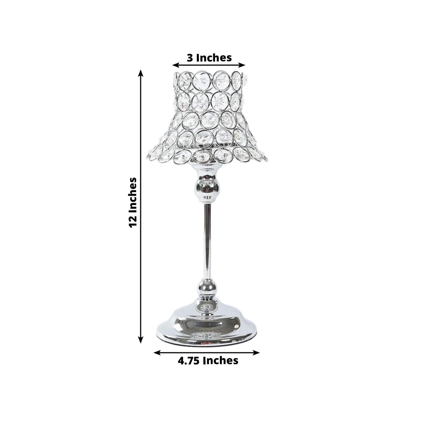 Silver crystal beaded candle holder with lamp-inspired shade, 12" tall.