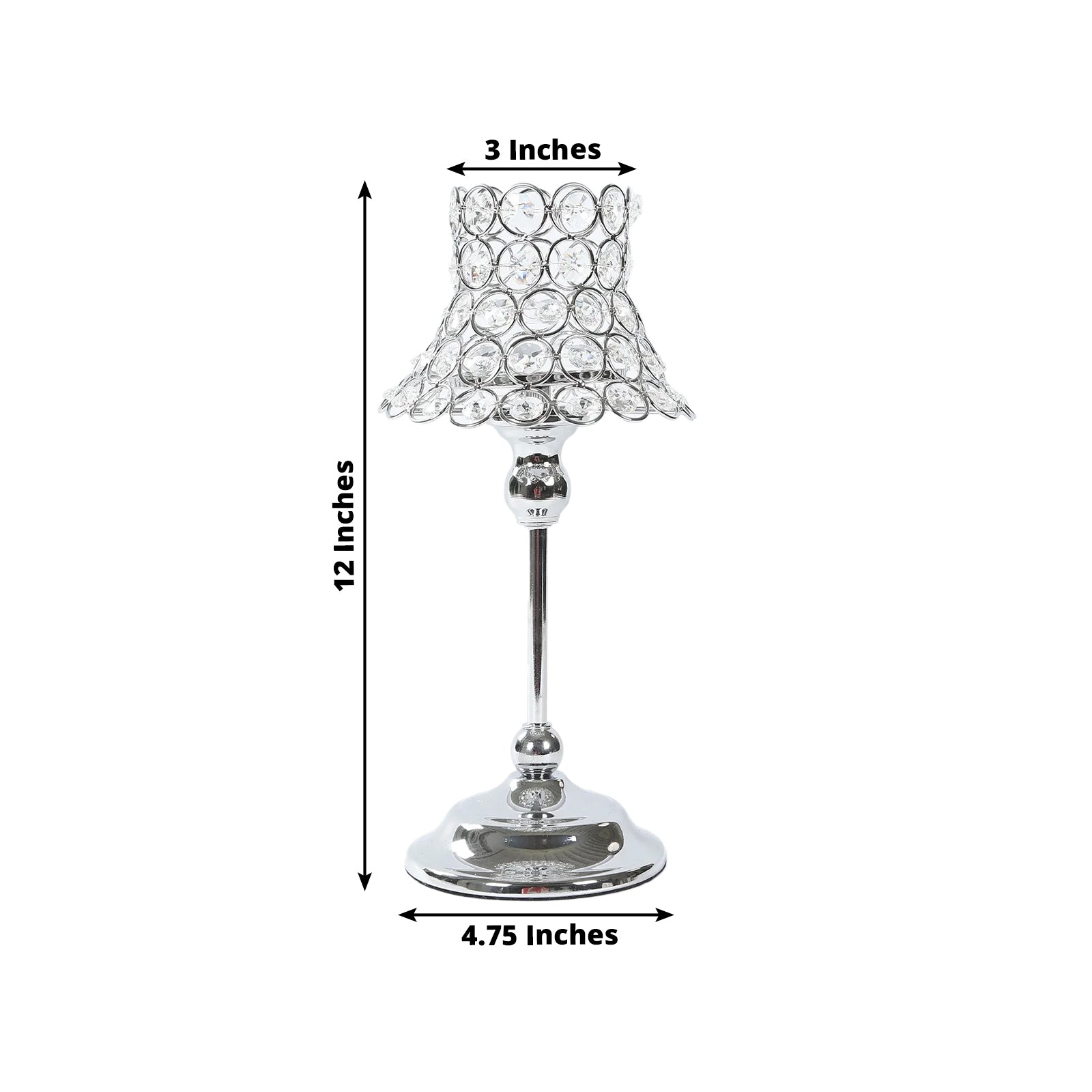 Silver crystal beaded candle holder with lamp-inspired shade, 12" tall.