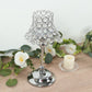 Silver crystal beaded candle holder with lamp-inspired shade and floral decor.