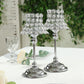 Silver crystal beaded candle holders with lamp-inspired shades.