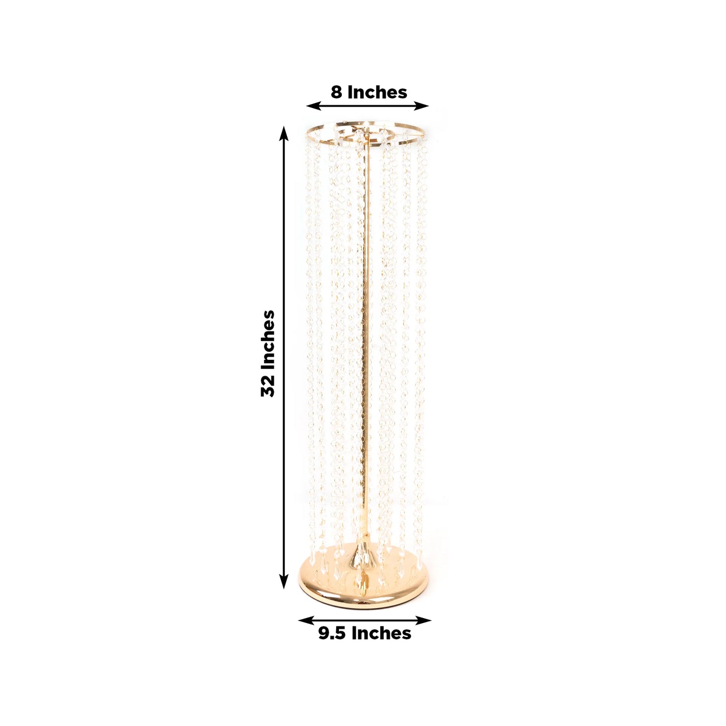4-Pack Gold Metal Flower Stand Vases with Hanging Crystal Beads – 32" Tall Decorative Column Centerpieces for Events and Table Décor