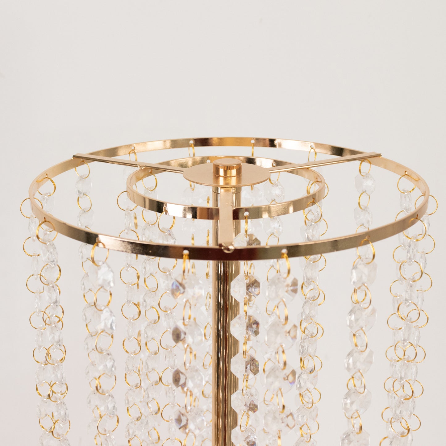 4-Pack Gold Metal Flower Stand Vases with Hanging Crystal Beads – 32" Tall Decorative Column Centerpieces for Events and Table Décor