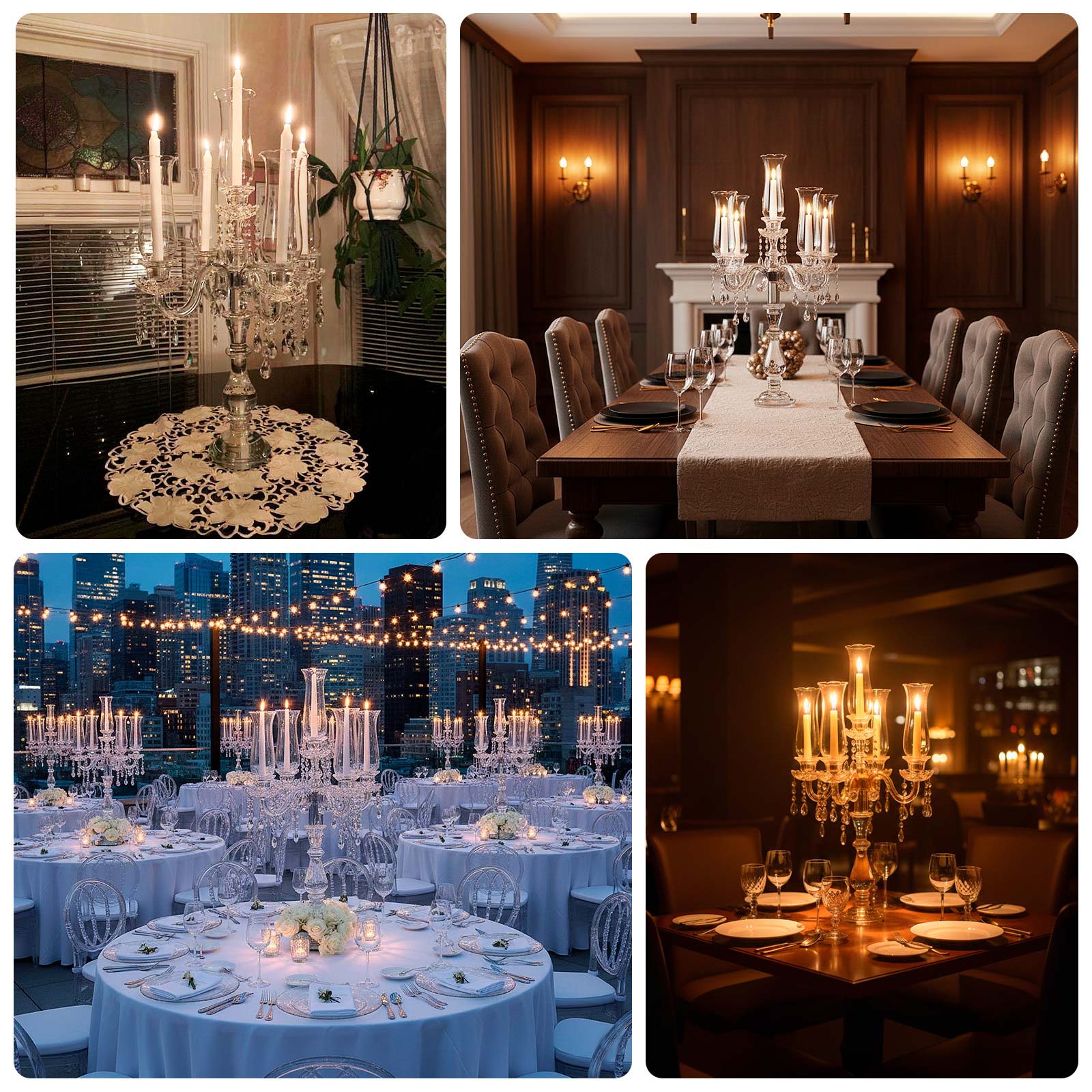 32" 5 Arm Premium Crystal Glass Taper Candle Holder Candelabra With Chandelier Chains