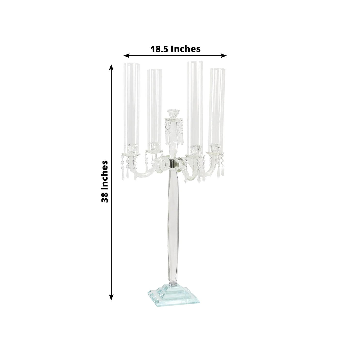 Elegant crystal candelabra taper candle holder with hurricane glass shades.