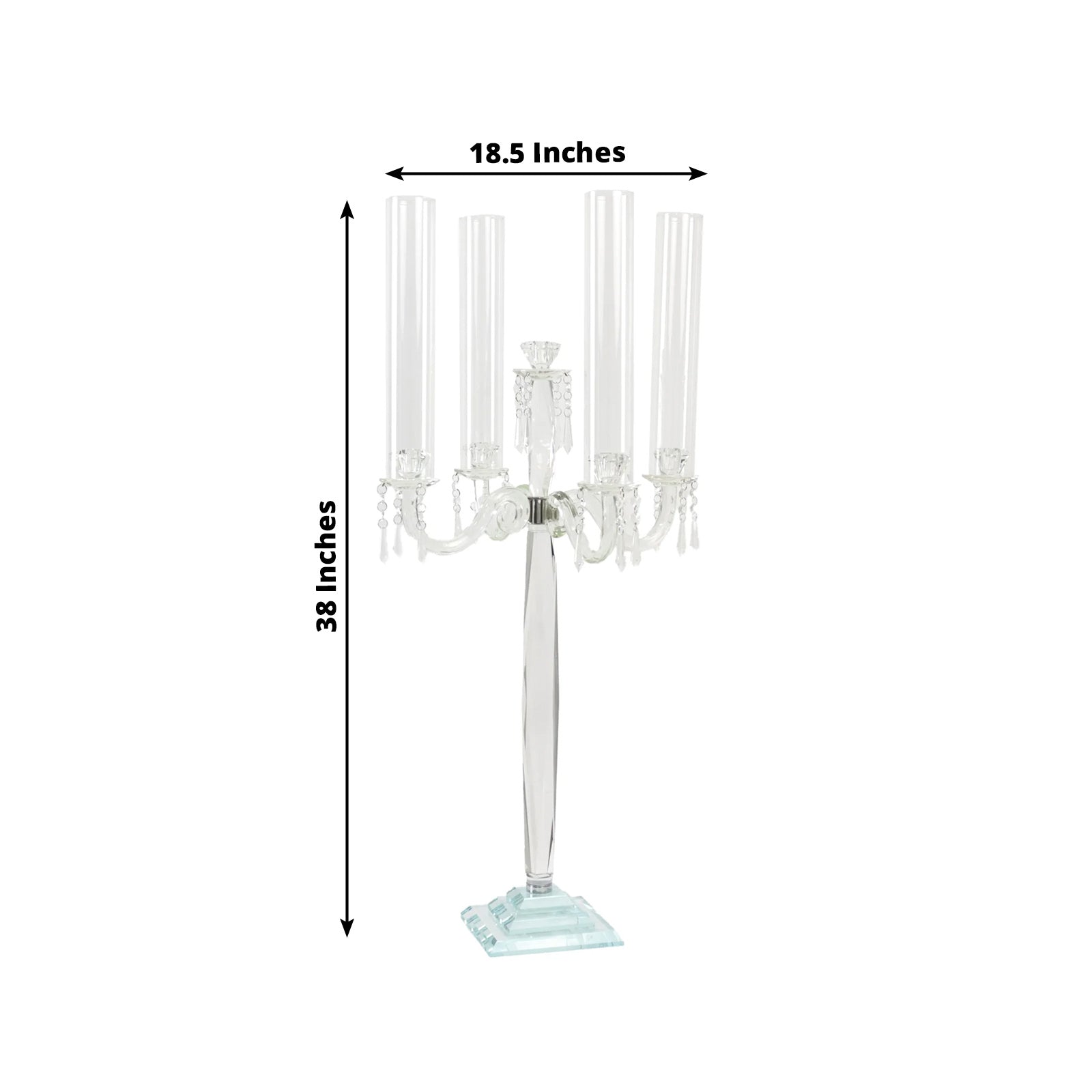 Elegant crystal candelabra taper candle holder with hurricane glass shades.