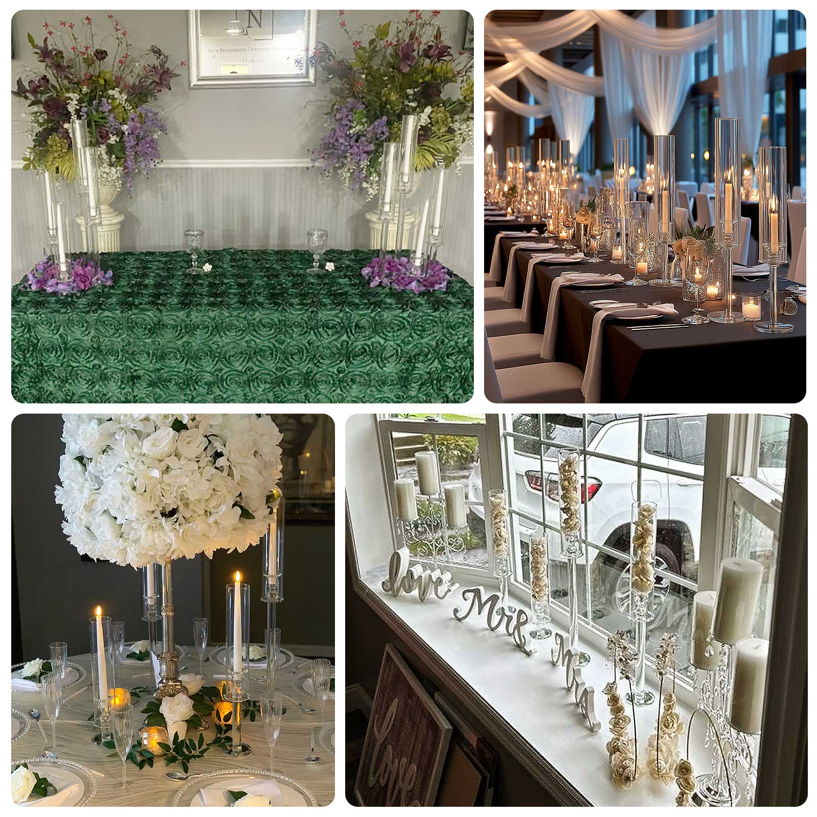 Set of 4 | Clear Crystal Glass Hurricane Taper Candle Holders With Tall Cylinder Chimney Tubes - 14", 18", 22", 26"