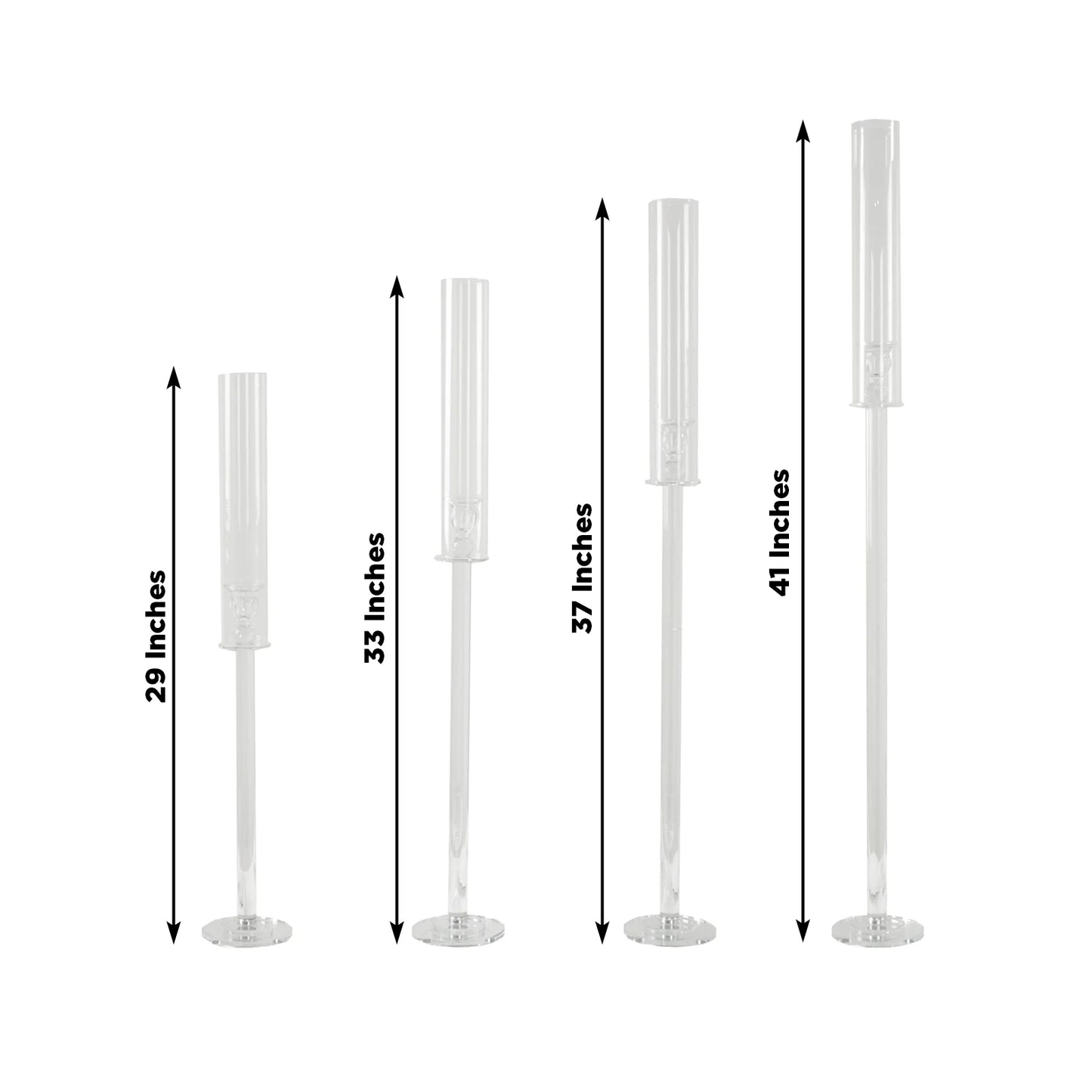 Set of 4 Crystal Glass Hurricane Taper Candle Holders, Decorative Tall Candle Stands Clear Cylinder Chimney Tubes 29", 33", 37", 41"