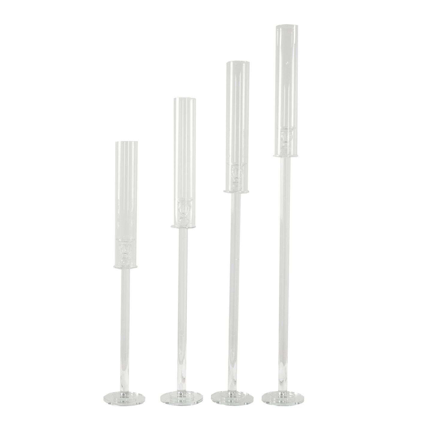 Set of 4 Crystal Glass Hurricane Taper Candle Holders, Decorative Tall Candle Stands Clear Cylinder Chimney Tubes 29", 33", 37", 41"