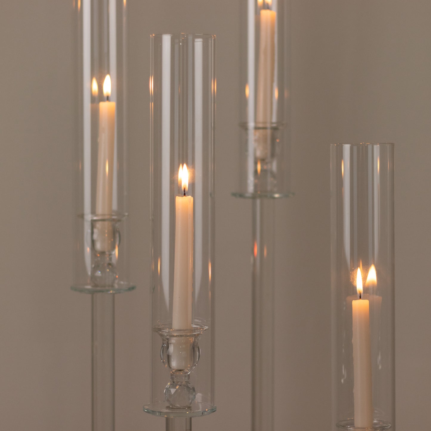 Set of 4 Crystal Glass Hurricane Taper Candle Holders, Decorative Tall Candle Stands Clear Cylinder Chimney Tubes 29", 33", 37", 41"