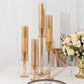 Amber gold hurricane candle holders set of 4, decorative tall stands.