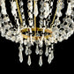 Gold beaded crystal chandelier with ornate metal frame.
