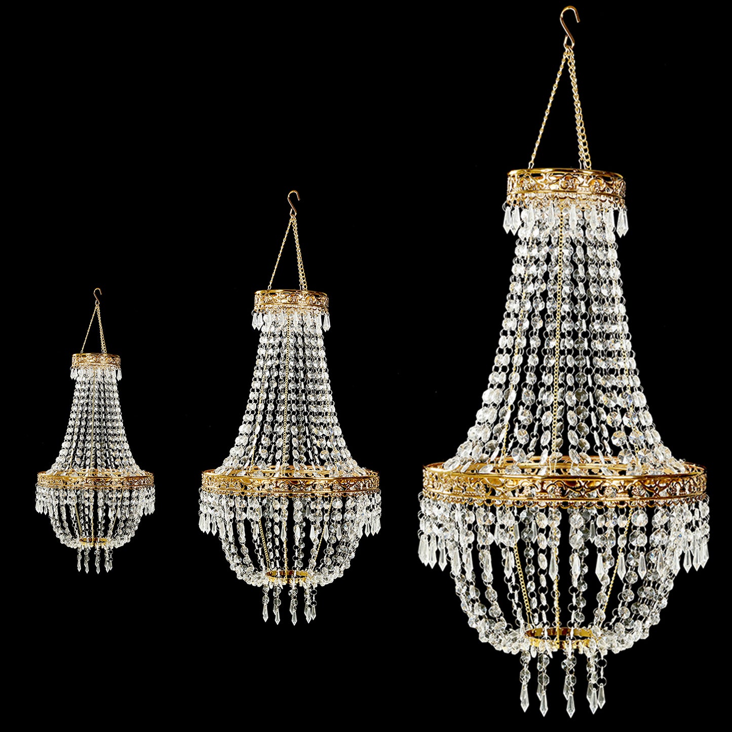 5ft Empire Style Beaded Crystal Chandelier with Gold Ornate Metal Frame, Adjustable Hanging Farmhouse Pendant Ceiling Lighting