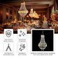 Gold beaded crystal chandelier with ornate metal frame, adjustable farmhouse pendant lighting.