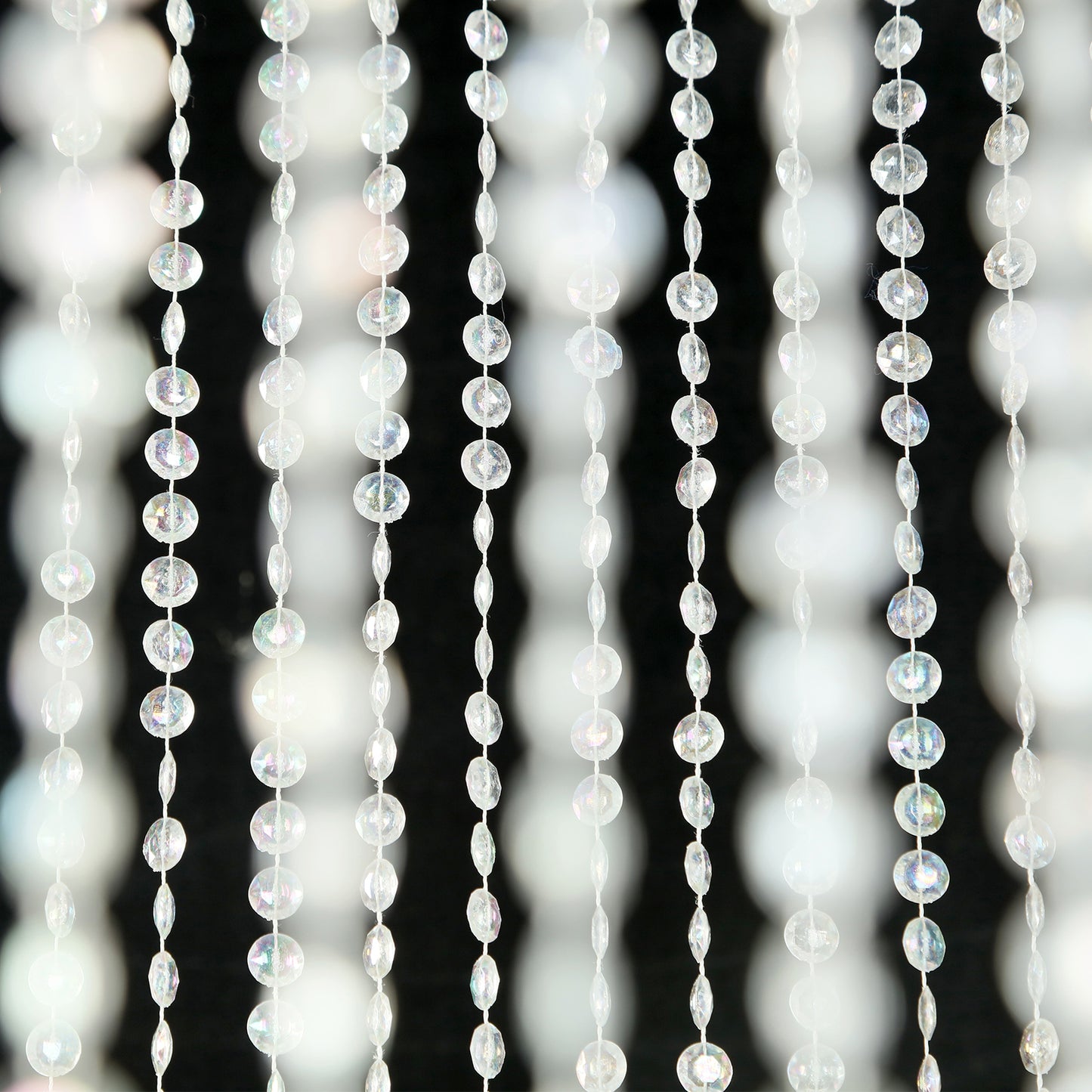 14ft Hanging Beaded Crystal Column Chandelier with Silver Metal Hoop