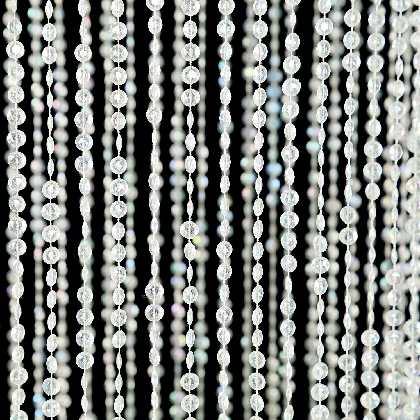 14ft Hanging Beaded Crystal Column Chandelier with silver metal hoop and chain.