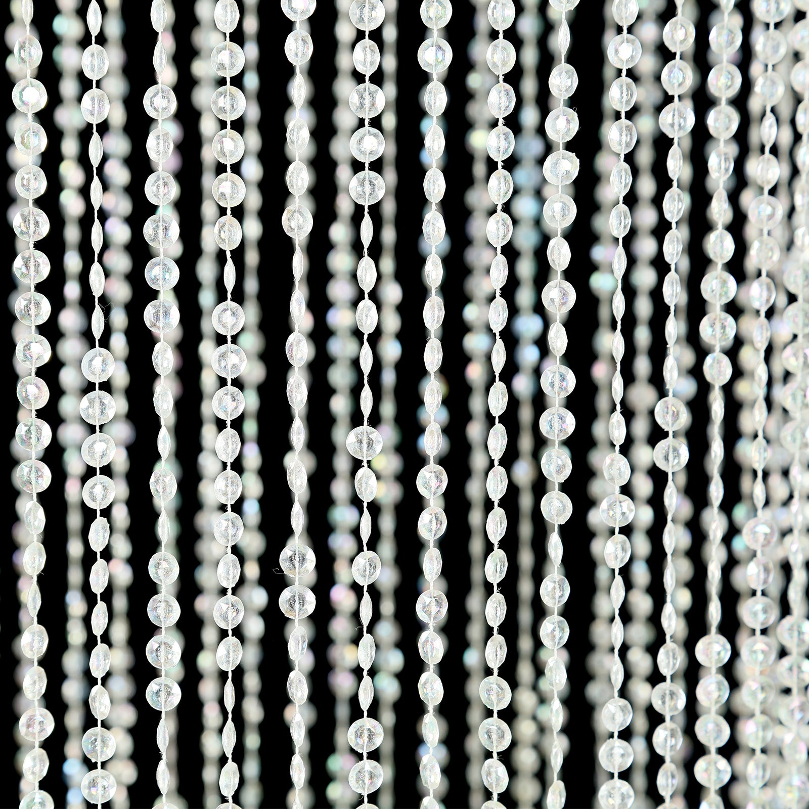 14ft Hanging Beaded Crystal Column Chandelier with silver metal hoop and chain.