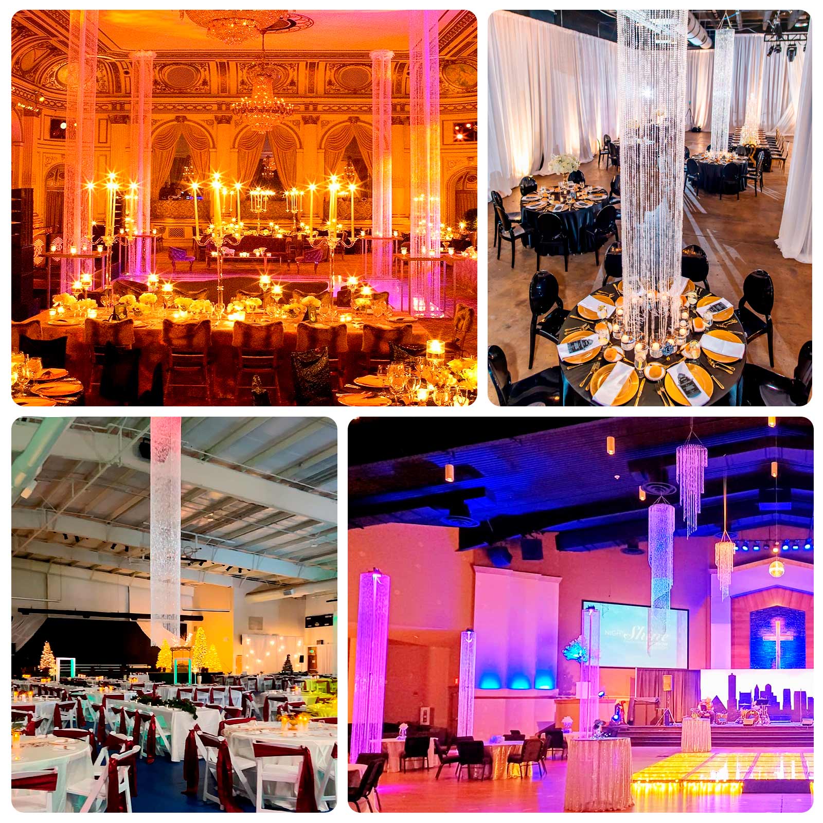 20ft hanging beaded crystal chandelier with silver hoop and chain.