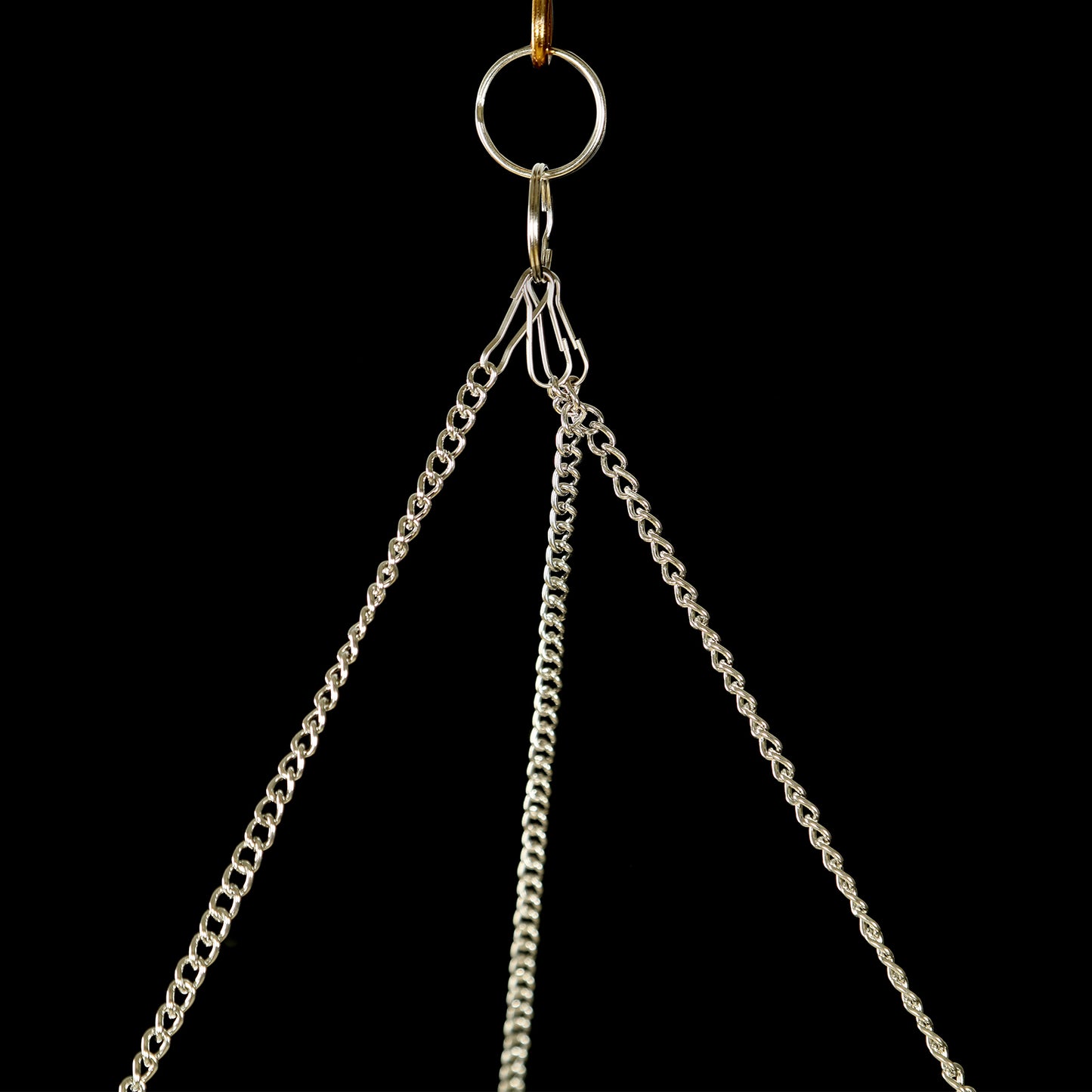 Silver hanging chain for a beaded crystal chandelier.