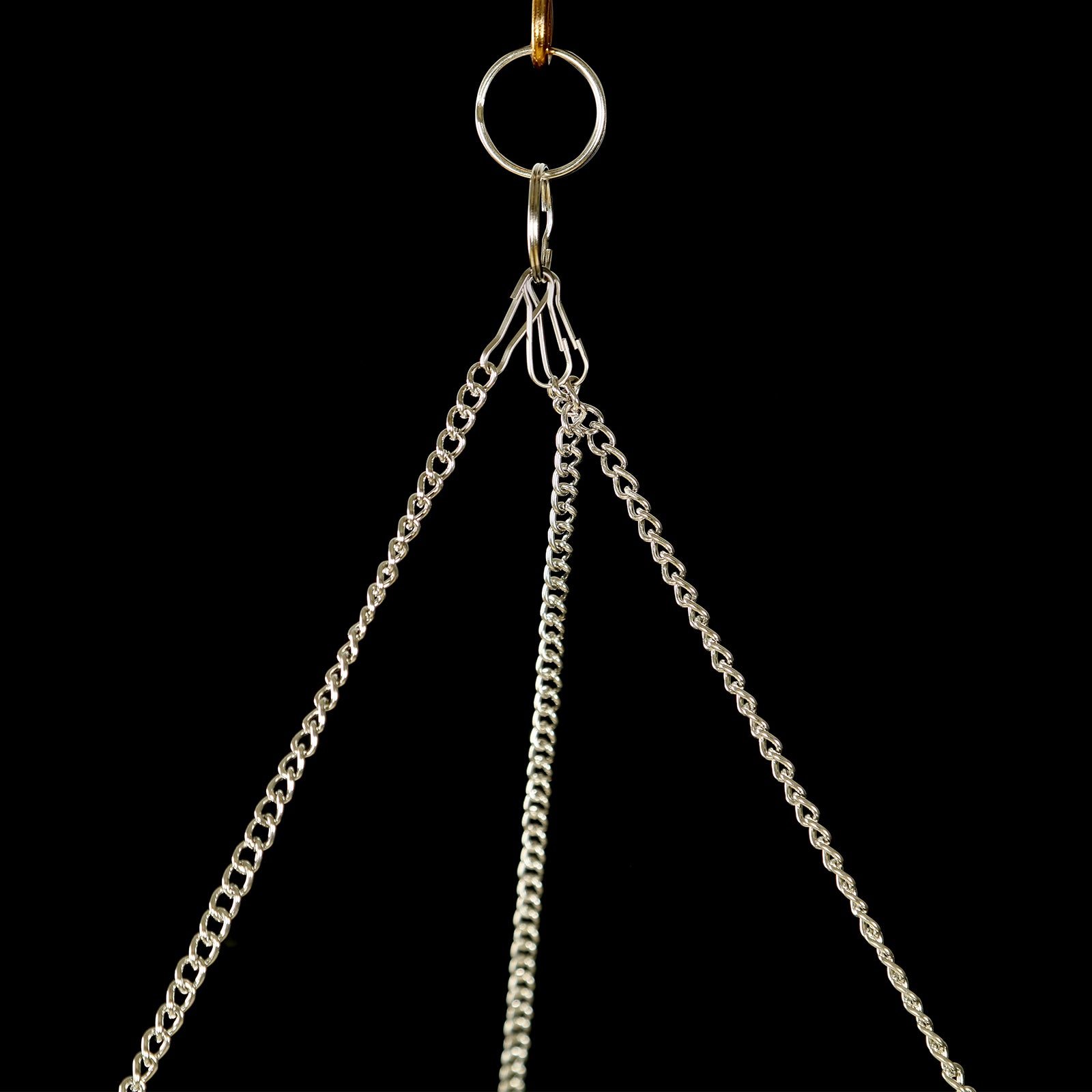 Silver hanging chain for a beaded crystal chandelier.