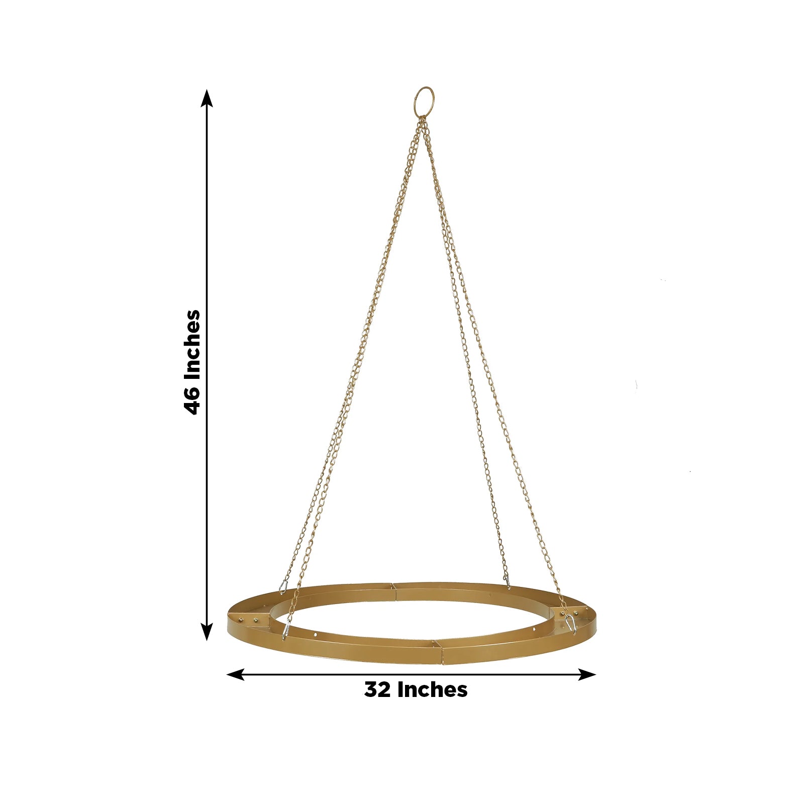 Gold circular chandelier frame for candle and floral displays, 32 inches.
