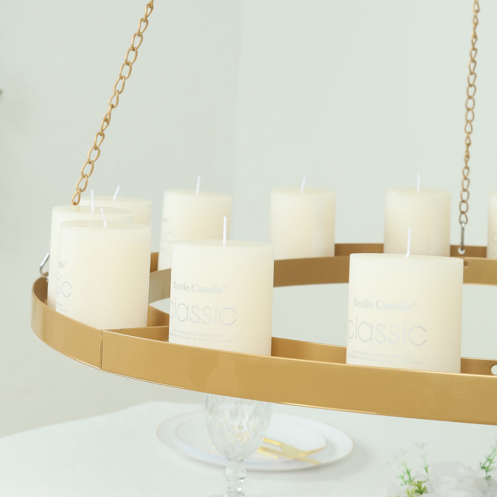 Gold floral chandelier frame with candle holders, perfect for elegant decor.