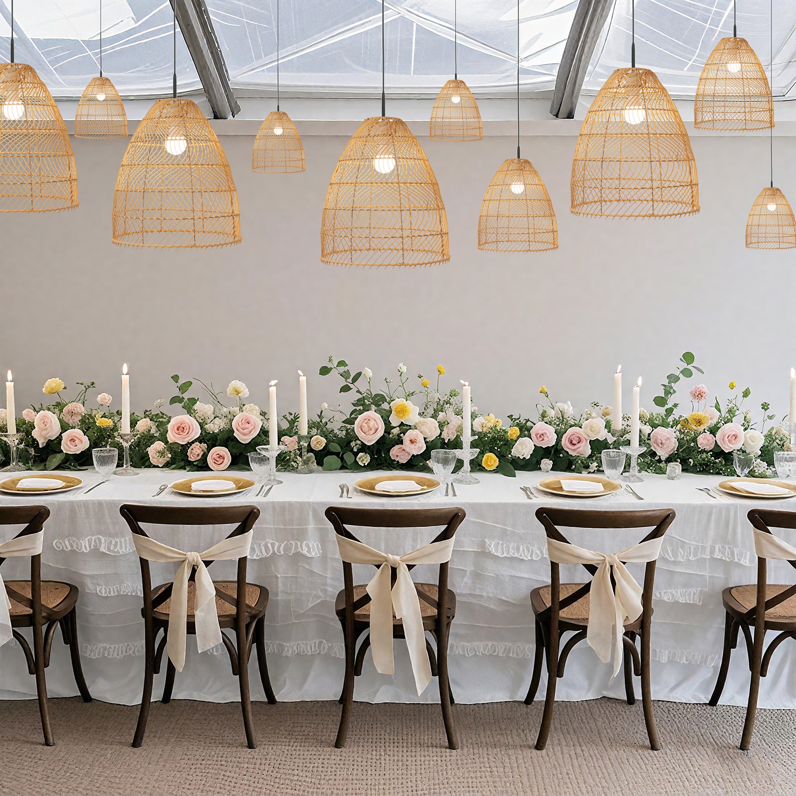 Natural woven rattan pendant lamp shades in cone shape, set of 3.