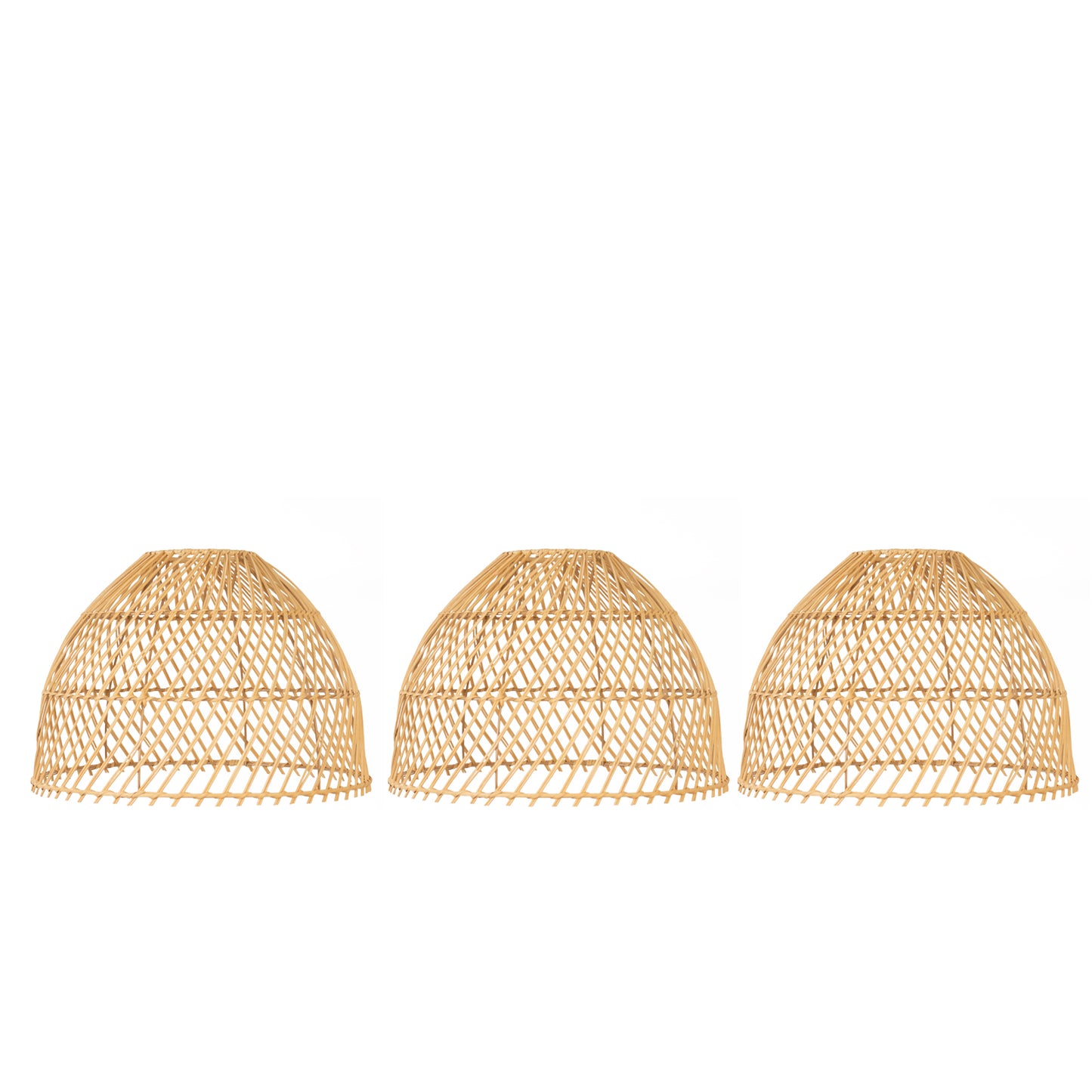 Boho Rattan Dome Pendant Shades – 3 Pack Natural Woven Ceiling Lamp Covers – 16" Round – Shades Only