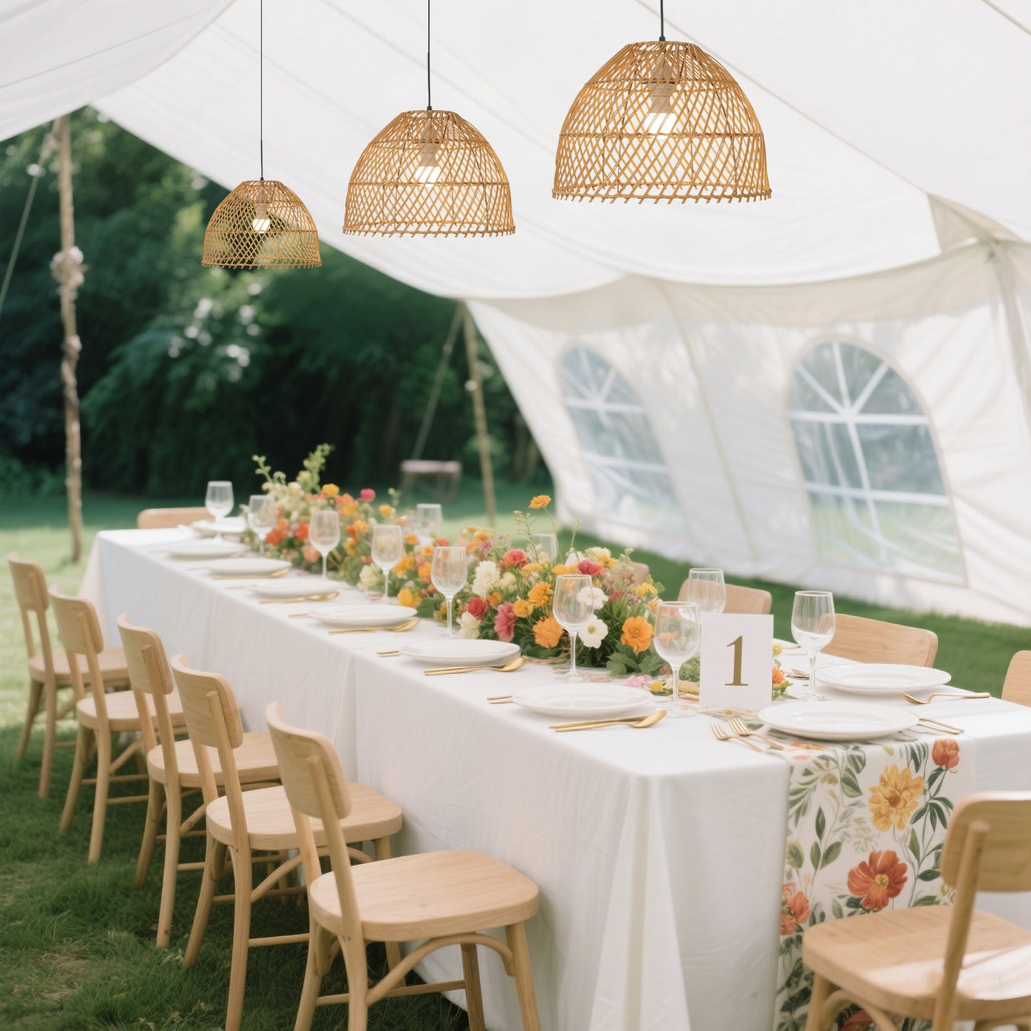 Boho Rattan Dome Pendant Shades – 3 Pack Natural Woven Ceiling Lamp Covers – 16" Round – Shades Only