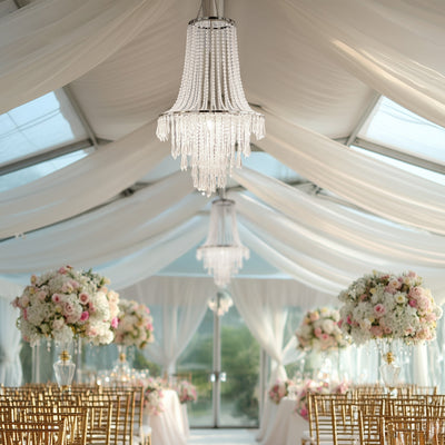 2ft Fountain Crystal Beaded Chandelier with Silver Frame