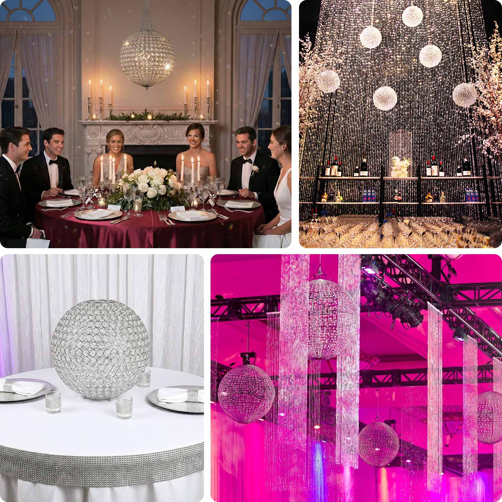 16" Crystal Globe Chandelier Pendant – Hanging Beaded Ball with Metal Hook & Chain