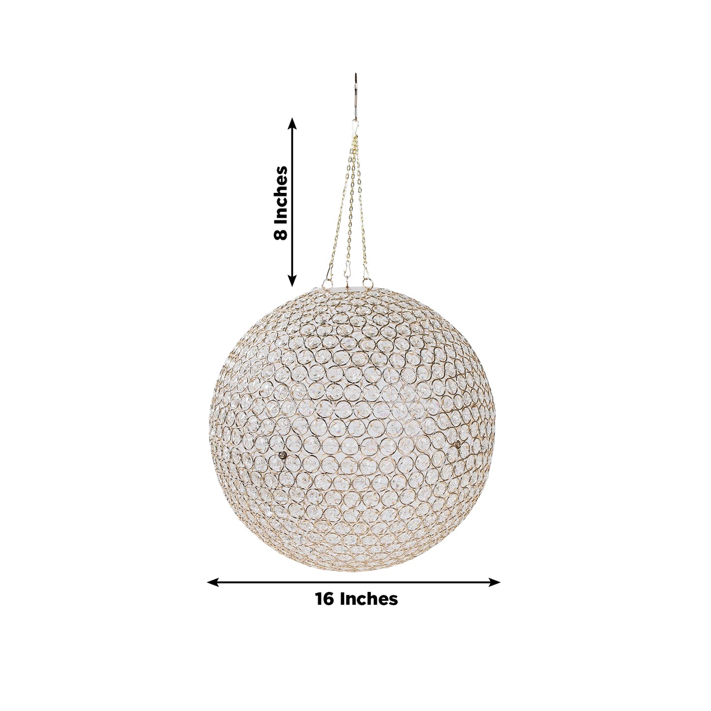 16" Crystal Globe Chandelier – Hanging Beaded Ball Pendant Light with Gold Metal Hook & Chain for Decorative Home Lighting
