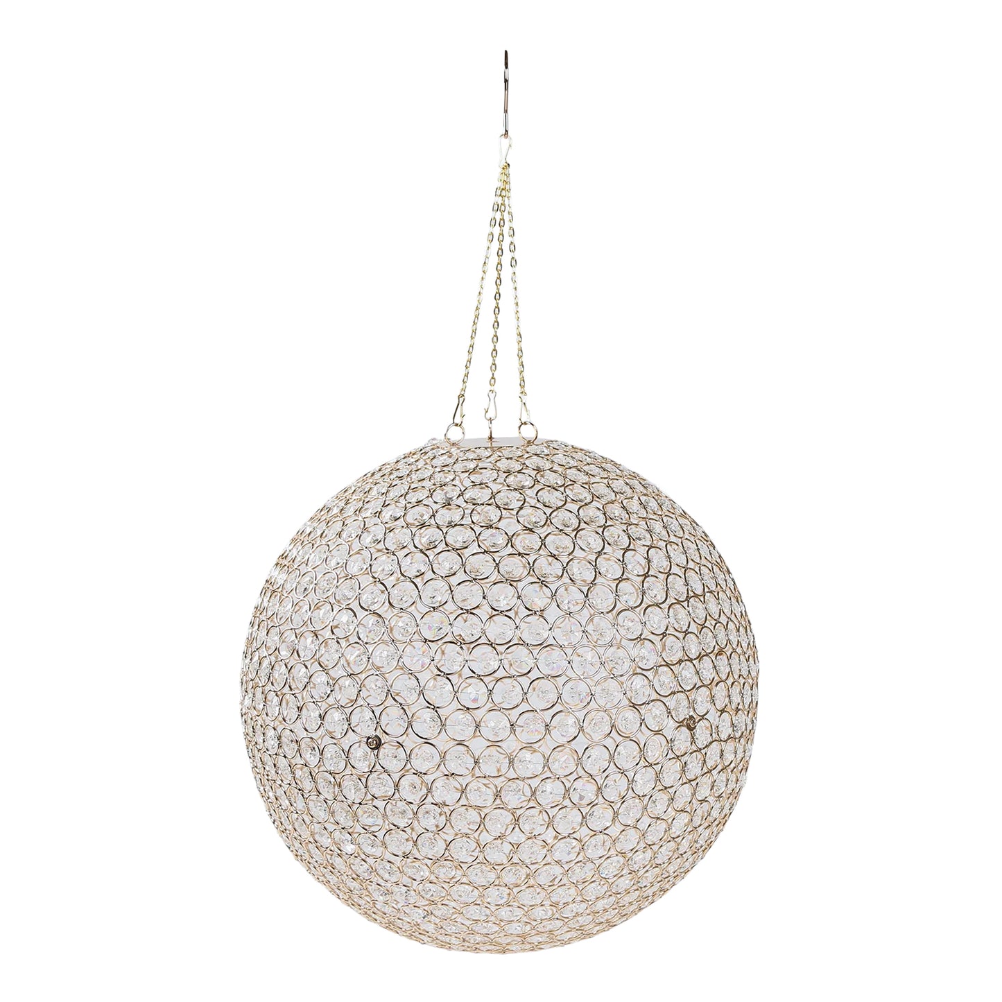 16" Crystal Globe Chandelier – Hanging Beaded Ball Pendant Light with Gold Metal Hook & Chain for Decorative Home Lighting